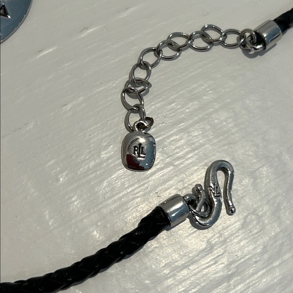 Lauren Ralph Lauren silver medallion choker necklace leather cord adjusts 15-18 - Picture 8 of 8